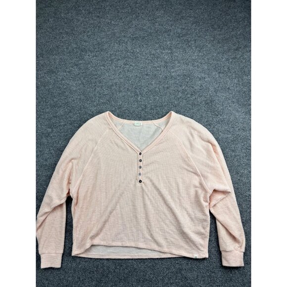 Billabong Shirt Womens Extra Small Pink Waffle Knit Henley Long Sleeve Thermal - Picture 1 of 6